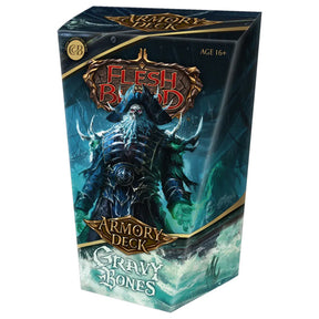 Flesh and Blood Gravy Bones Armory Deck of collectible trading cards by Legends Story Studios, featuring vibrant card designs.
