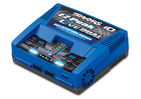 Traxxas EZ-Peak Live 26-Amp 4S dual multi-chemistry RC charger with display and multiple charging ports.