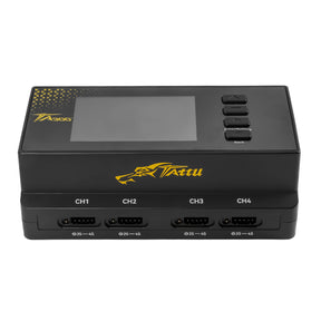 Gens Ace Tattu TA300 8-channel smart charger with G-Tech, featuring multiple charging ports and LCD display for drone batteries.