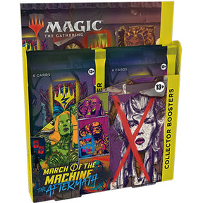 MTG March of the Machine Aftermath Collector's Booster Box by Wizards of the Coast, featuring vibrant artwork and collectible cards.