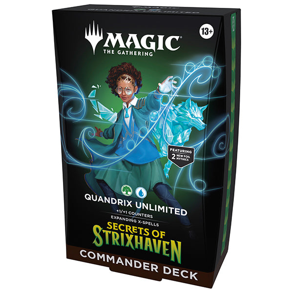 MTG Secrets of Strixhaven Commander Deck by Wizards of the Coast featuring colorful Magic: The Gathering cards and game components.