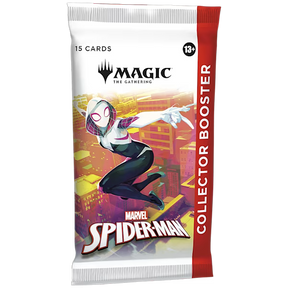 MTG Spider-Man Collector Booster Pack by Wizards of the Coast, featuring Marvel-themed Magic: The Gathering cards in a sealed pack.