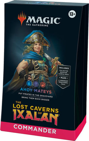 MTG The Lost Caverns of Ixalan Commander Decks by Wizards of the Coast, featuring colorful card artwork and game components.