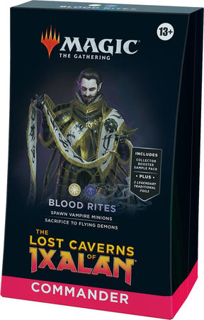 MTG The Lost Caverns of Ixalan Commander Decks by Wizards of the Coast, featuring colorful fantasy card artwork and game components.
