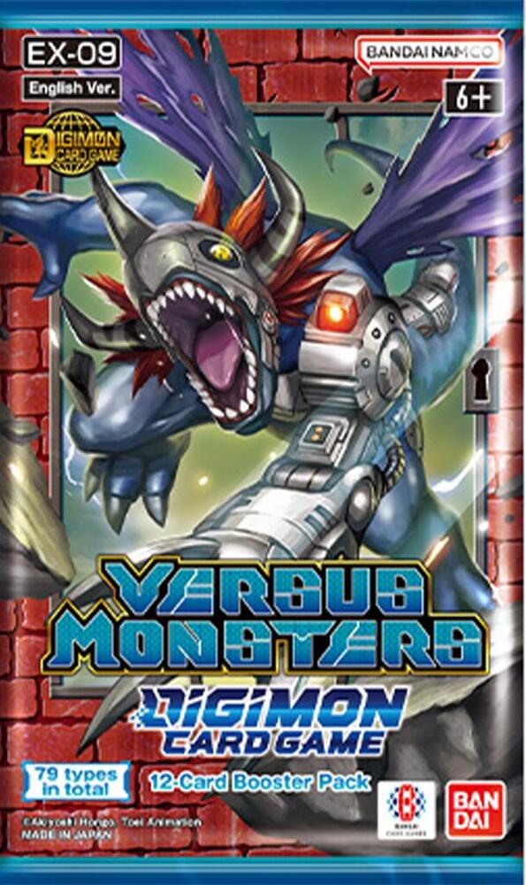 Bandai Digimon Versus Monsters Booster Pack featuring colorful digital monster cards and vibrant packaging design.