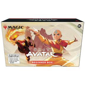 MTG Avatar The Last Airbender Beginner Box by Wizards of the Coast, featuring collectible cards and game accessories, on a white background.