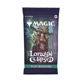 MTG Lorwyn Eclipsed Play Booster Pack by Wizards of the Coast showing colorful booster pack with fantasy-themed artwork.