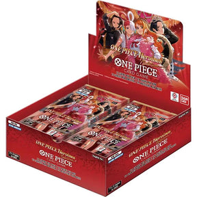 Bandai One Piece TCG Heroines Edition Booster Box, unopened sealed box with colorful packaging and promotional artwork.
