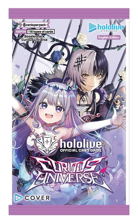 Hololive Curious Universe Booster Pack by BushiRoad featuring colorful illustrated cards and character artwork.