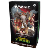 MTG Secrets of Strixhaven Commander Deck card images from Wizards of the Coast featuring colorful fantasy artwork and game components.