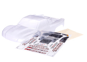 Traxxas Slash 4X4 clear clipless RC truck body with detailed design and open wheel arches for off-road racing.