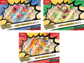 Pokemon Ascended Heroes Mega EX Box featuring collectible cards and vibrant packaging for Pokemon trading card game fans.