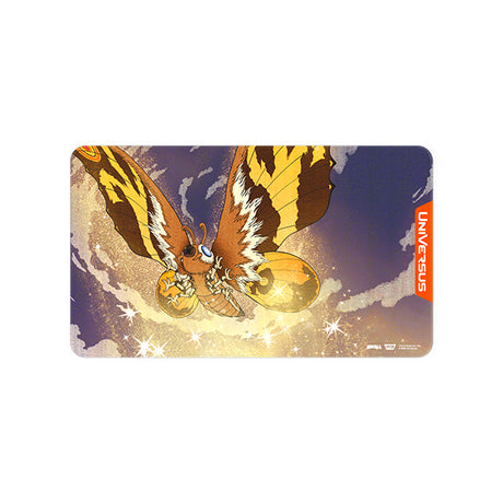 Universus Godzilla Reign of Kaiju Mothra Divine Moth playmat featuring detailed artwork of Mothra for tabletop gaming.