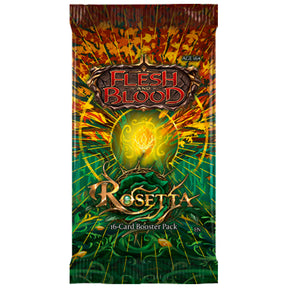 Flesh and Blood Rosetta Booster Pack of collectible trading cards by Legends Story Studios, featuring colorful card artwork.