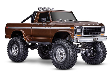 Traxxas TRX-4 Ford F-150 High Trail Edition RC truck with detailed front and side view in brown