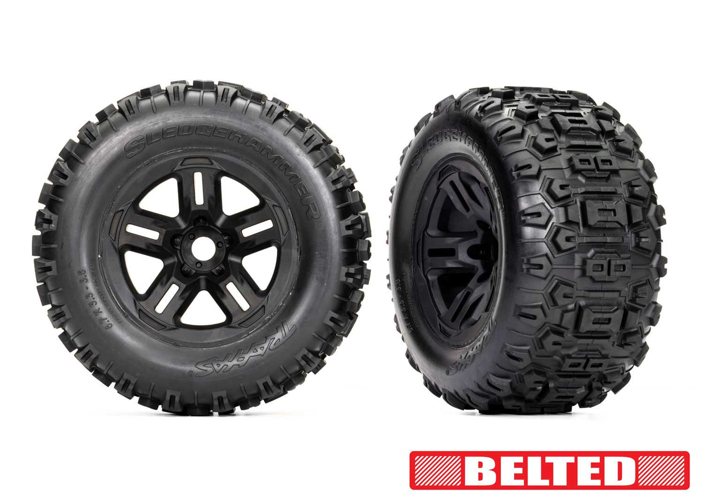 Traxxas: 3.8" Black Wheels & Belted Sledgehammer Tires (2)