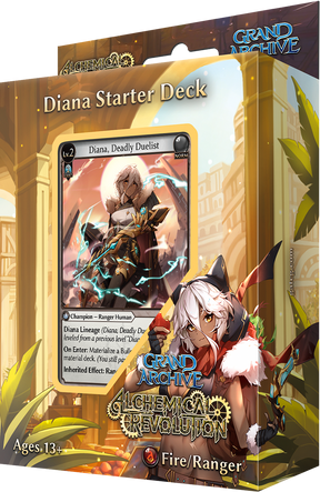 Weebs of the Shore Grand Archive TCG Alchemical Revolution Starter Deck featuring colorful cards and fantasy-themed artwork.