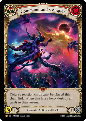 Flesh and Blood Command and Conquer Extended Art Rainbow Foil card from Legends Story Studios, featuring vibrant, colorful artwork.