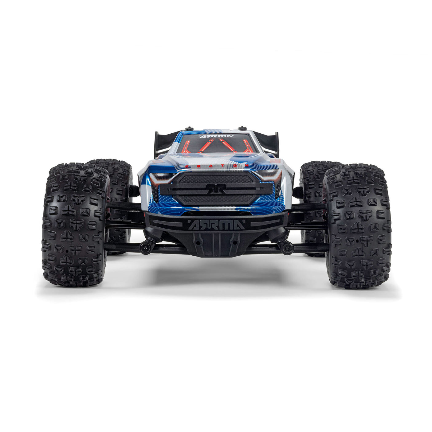 ARRMA 1/16 Mini Kraton 3S RC car with charger and battery, shown on a smooth surface with detailed body design.