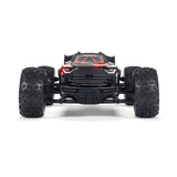 ARRMA 1/16 Mini Kraton 3S RC car with orange and black design, shown on a smooth surface.