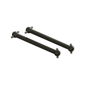 Pair of ARRMA Dogbone driveshafts, 40.5mm length, with black and silver finish, designed for remote control cars.