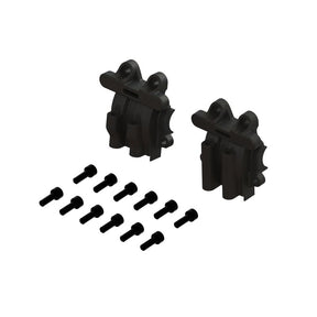 ARRMA GROM diff cover set with two black plastic covers for improved durability and protection on RC vehicle components