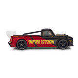 ARRMA 1/8 Infraction 223S RC truck with detailed body and off-road tires, shown from side angle.