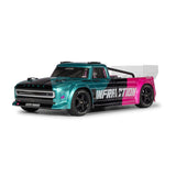 ARRMA 1/8 Infraction 223S RC car with detailed body and large off-road tires, showcasing the high-performance off-road vehicle.
