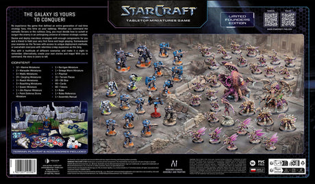 Two-player starter kit for Starcraft Miniatures Game by Archon Studio, featuring detailed miniatures and game components.