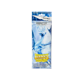 Dragon Shield clear sealable perfect fit sleeves for cards, transparent and resealable, designed for card protection and storage.