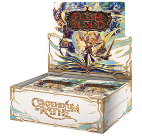 Flesh and Blood Compendium of Rathe booster box of collectible trading cards from Legends Story Studios, featuring vibrant artwork.