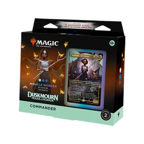 Magic: The Gathering Duskmourn House of Horror Commander Deck by Wizards of the Coast, featuring game cards and deck box.