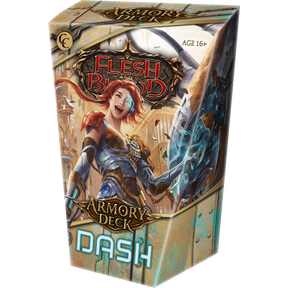 Flesh and Blood Dash I/O Armory Deck of collectible trading cards by Legends Story Studios, featuring vibrant card artwork.