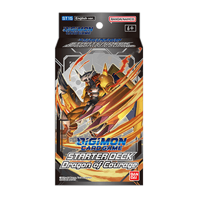 Bandai Digimon TCG Dragon of Courage Starter Deck featuring colorful cards and game components for the Digimon Card Game.