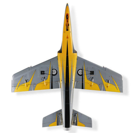 E-Flite Habu XS 80mm EDF BNF Basic model airplane with sleek design and detailed features, ready for flight.