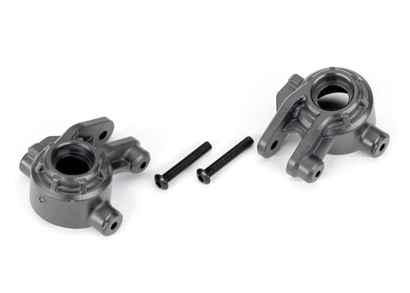 Pair of gray Traxxas heavy-duty steering blocks for RC cars, designed for durability and precise steering control.