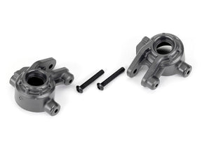 Pair of gray Traxxas heavy-duty steering blocks for RC cars, designed for durability and precise steering control.
