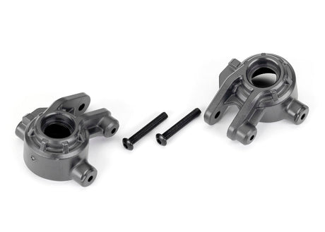 Traxxas gray heavy-duty steering blocks for RC cars, set of two, designed for enhanced steering performance and durability.