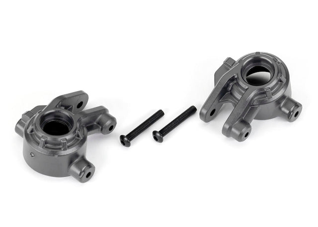 Pair of gray Traxxas heavy-duty steering blocks for RC cars, designed for durability and precise steering control.