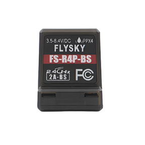 LC Racing Flysky FS-R4P-BS 2.4GHz receiver with four channels and binding button, shown on a white background.
