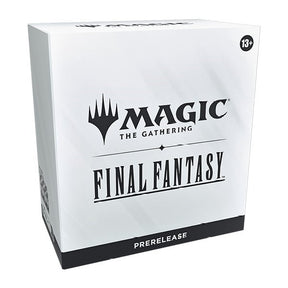MTG Final Fantasy Prerelease Pack featuring Wizards of the Coast branding, showcasing collectible cards and packaging design.