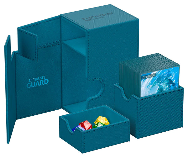 Ultimate Guard Flip'n'Tray 80+ Xenoskin card storage tray in petrol color, designed for organized card game collection storage.
