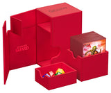 Red Ultimate Guard Flip'n'Tray 80+ Xenoskin card storage tray with lid, designed for convenient card organization and transport.