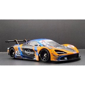 GL Racing 1/28 scale McLaren 720S GT3 body with 102mm flywheel for RC car model, detailed and realistic appearance.