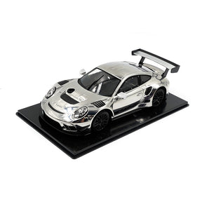 Silver GL Racing Porsche 911 GT3 1/28 scale RC car body with detailed design and 98mm length for remote control racing.