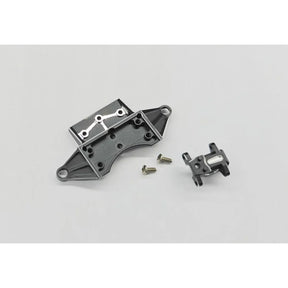GL Racing LMP2 aluminum front arm holder and lower arm for racing cars, shown in silver with mounting points visible.