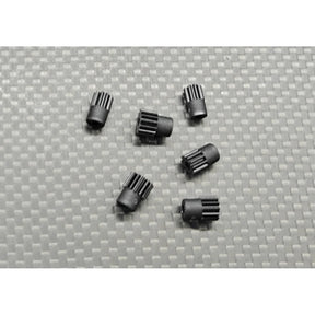 GL Racing 64P long life pinion gear set with 9T to 14T gears, shown in black with metal teeth, designed for RC car models.