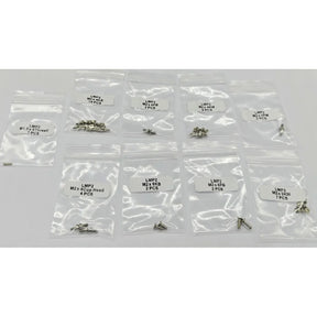 GL Racing LMP2 screw set with various fasteners, neatly arranged on a white background for automotive racing assembly.
