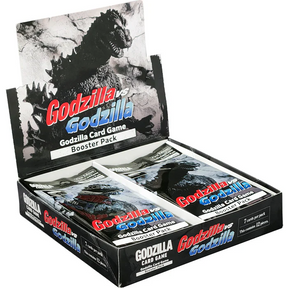 Image of the Godzilla vs Godzilla booster box for the Godzilla Card Game by BushiRoad, featuring colorful monster artwork.