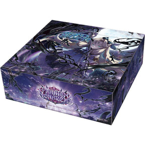 Grand Archive TCG Phantom Monarchs 1st Edition booster box featuring colorful card artwork and packaging design.